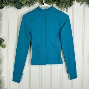 PrettyLittleThing Zip‎ Up Athletic Jacket SMALL Teal Thumb Holes Activewear